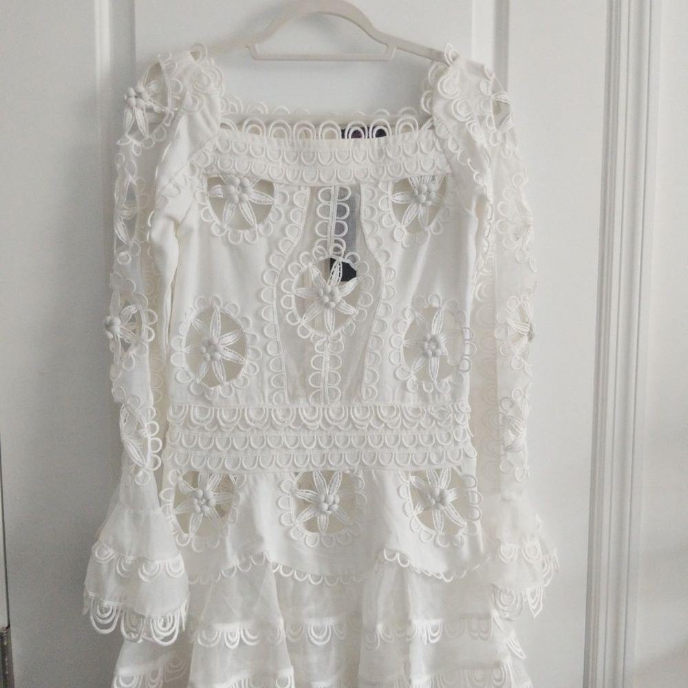 Nichole Lynel white lace dress